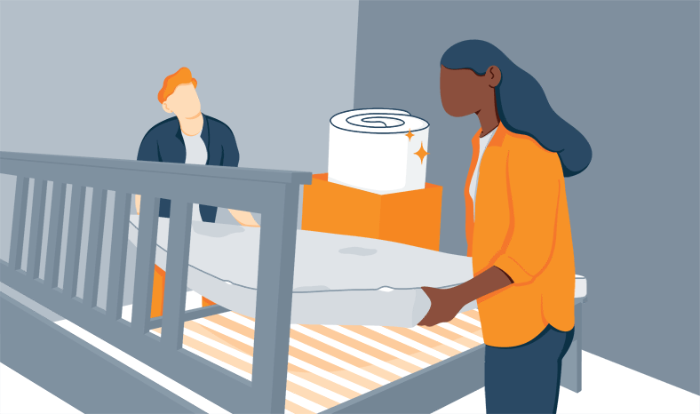 Illustration of a Couple Replacing Their Old Mattress with a New One