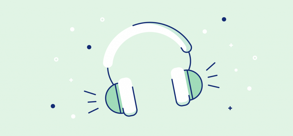 A pair of headphones with soundwaves coming out. Illustration. Wear noise-canceling headphones to combat the sound of a plane cruising, which is equivalent to the sound of a running vacuum