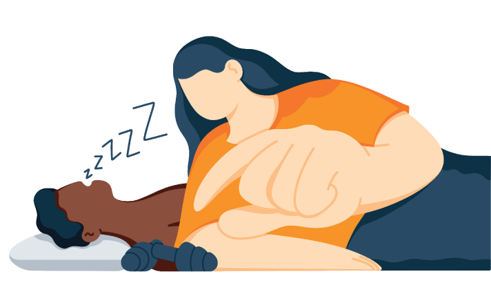 illustration of a woman using earplugs for blocking husbands snoring