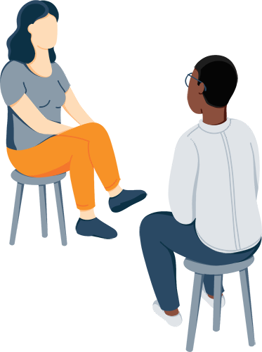 Illustration of A Woman Sitting in a Chair with a Sponsor as She Talking