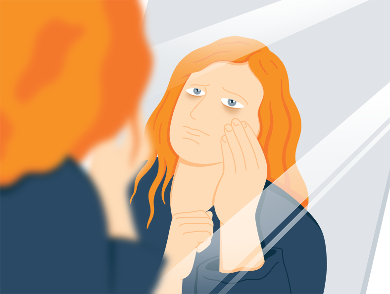 Illustration of a Lady Looking at Dark Circles over Her Eyes in the Mirror