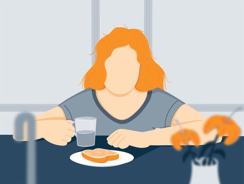 Illustration of a Tired Looking Woman Having Breakfast