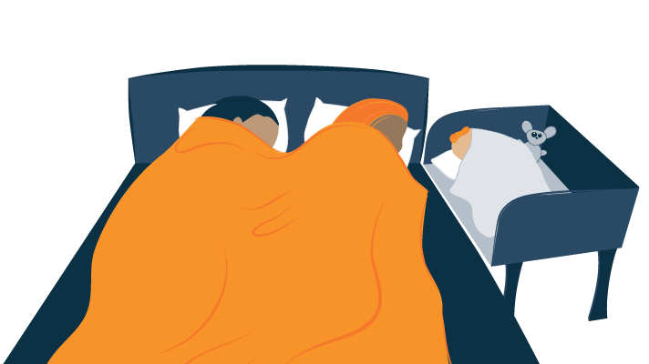 Baby Sleeping in Sidebed Next to Parents Illustration