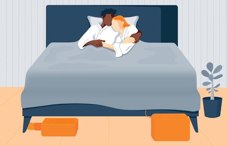 illustration of couple in bed with cooling system